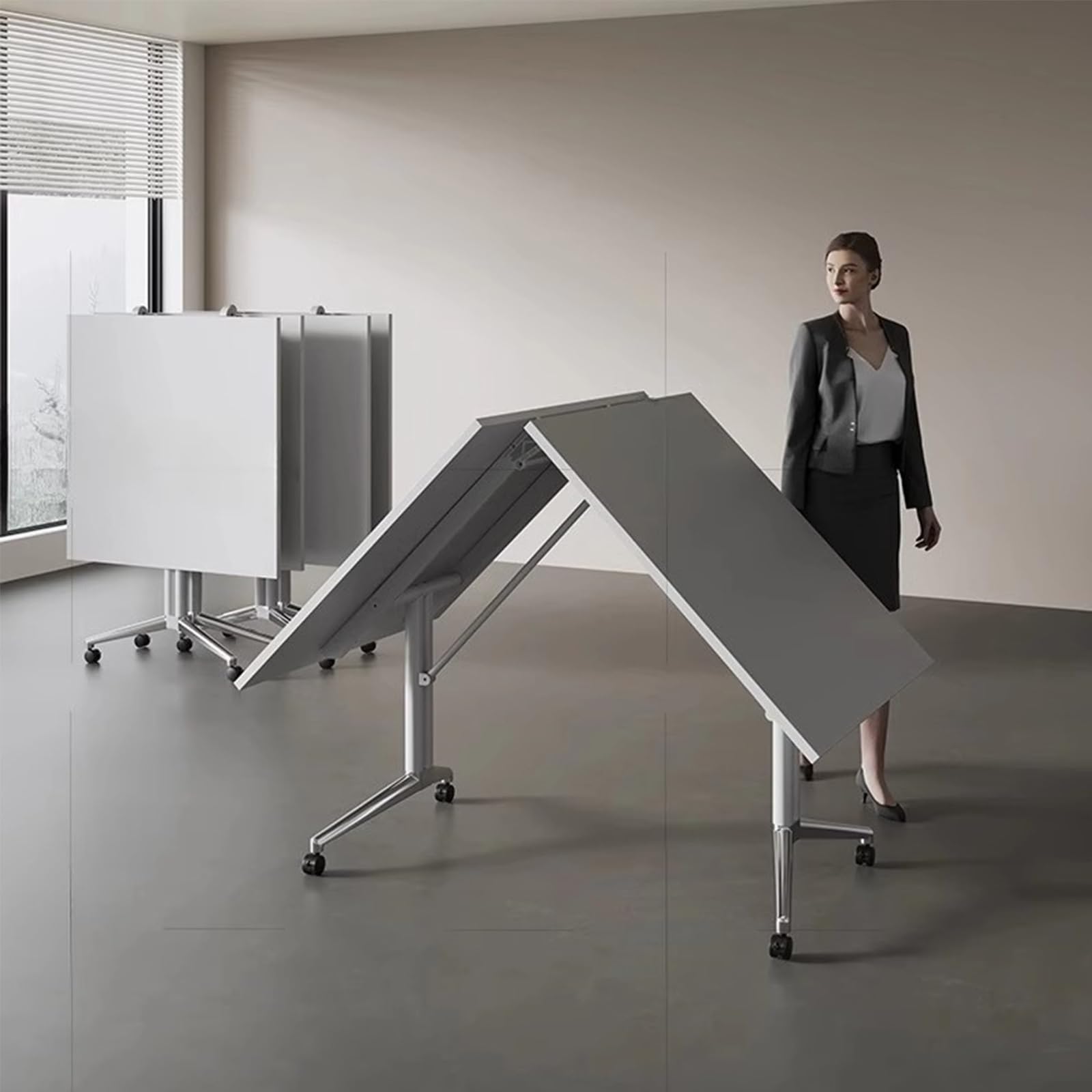 Tragbarer, Klappbarer Konferenztisch mit Rollen, 120 X 80 cm, Großer Büro-Seminartisch für Besprechungen, Meetings und Veranstaltungen, Gelb