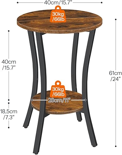 Miniatura 3 de HOOBRO Mesa auxiliar redonda, mesa auxiliar de sofá de 2 niveles, mesita de noche de almacenamiento pequeña, para espacios pequeños, mesa decorativa