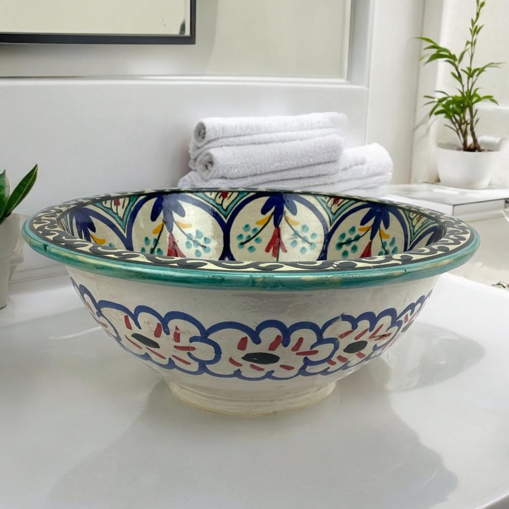 Lavabo lavandino marocchino in ceramica dipinta a mano, originale della città di Fes (Marocco) diam.cm40