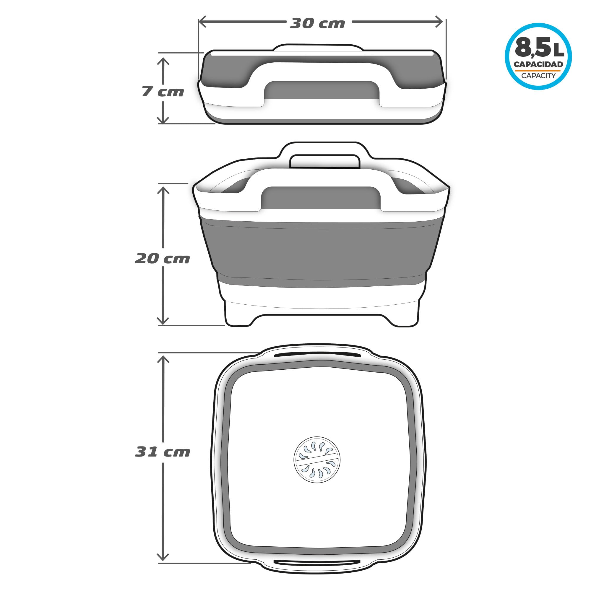 Aktive 52985 - Fregadero plegable para camping | Accesorios Camping - Barreño plegable capacidad para 8,5 litros | Medidas 30,5x30x20/7 cm | Plástico y goma TPR con tapón drenaje — view 4