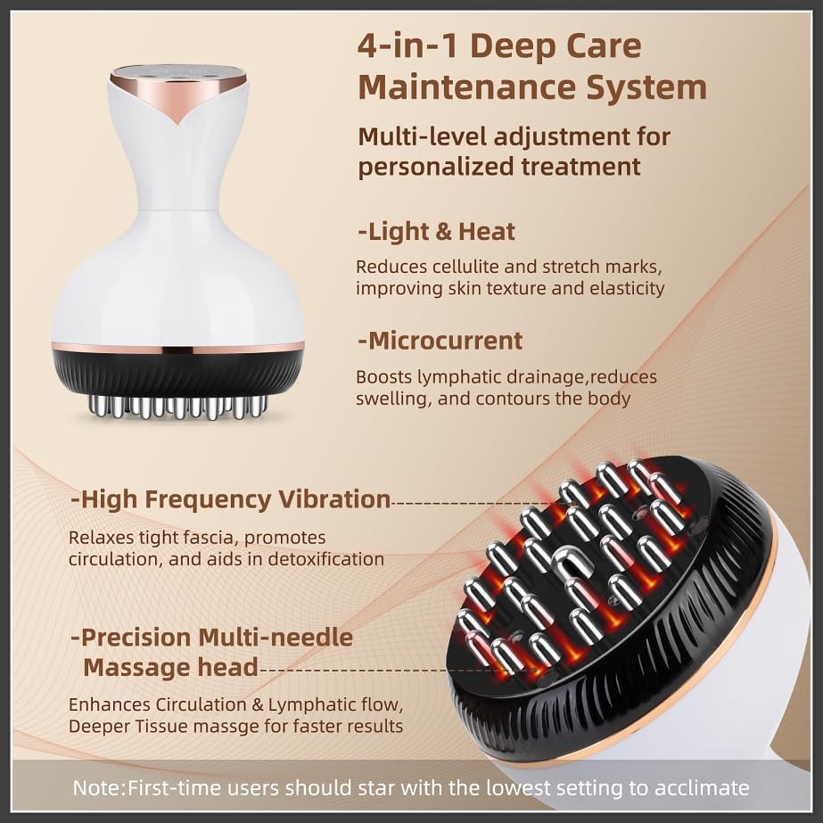 Lymphatic Drainage Massager, Cellulite Massage Tool Helps Reduce Stretch Marks & Cellulite Remover, for Belly, Legs, Arms, 30 Levels Microcurrent, Red Light, Heat and Vibration Body Engraving Machine - Image 5