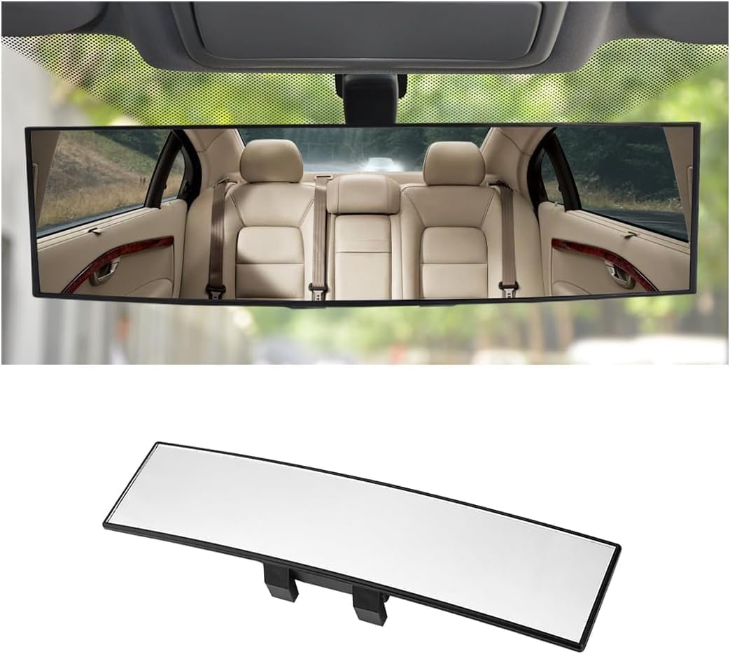 12 Inch Panoramic Rear View Mirror with Convex Wide Angle Design - Clip on Interior Rearview Mirror Extender with Anti Glare HD Chrome Glass for Car SUV Truck Blind Spot Reduction-image-33