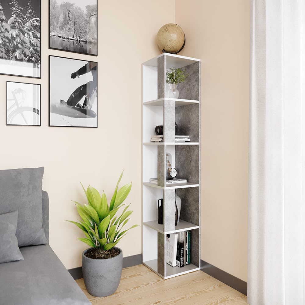 Vicco Étagère d'angle Lio, Béton, 33.3x162.2cm, pour Le Rangement de Livres et d’Objets déco dans Les Coins de la pièce