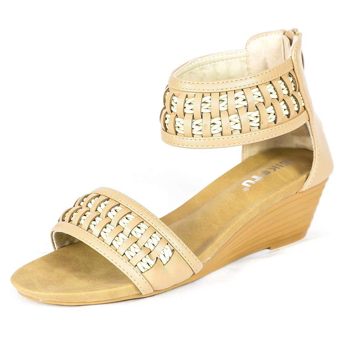 Ladies Sandals Peep Toe Wedge Comfy Low Heel Fit Barefoot