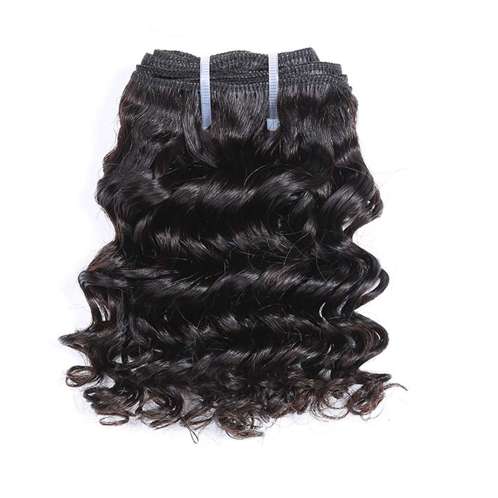 Aiokrtse Peruvian Virgin Hair Deep Wave Human Hair Weave Bundles 6 Pieces 6 Inch Weave with 1 Small Closure Natural Black Color 238 Grams - Image 4