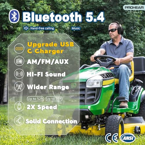 Image of PROHEAR 033 2Pack Upgraded Bluetooth 5.4 Hearing Protection AM FM Radio Headphones, Noise Reduction Safety Earmuffs with Rechargeable 1500 mAH Battery, Ear Protector for Mowing Lawn Work, Black+Green