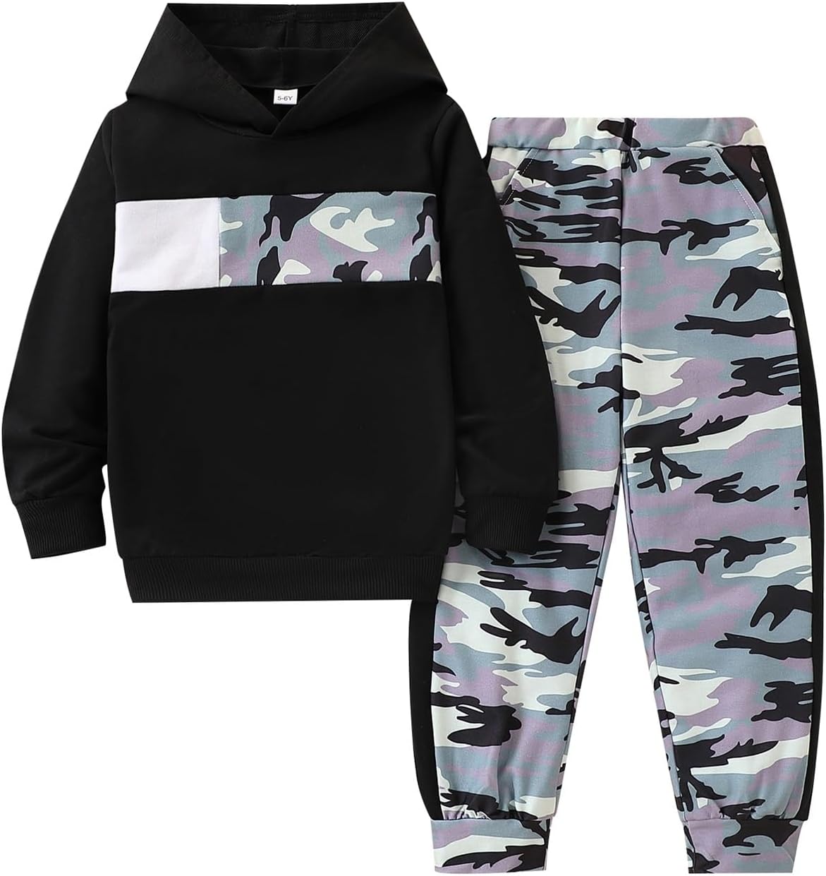 2-6T Toddler Baby Boy Clothes Long Sleeve Hooded Pullover Colorblock Sweatshirt + Pants 2pcs Fall Winter Outfit Set