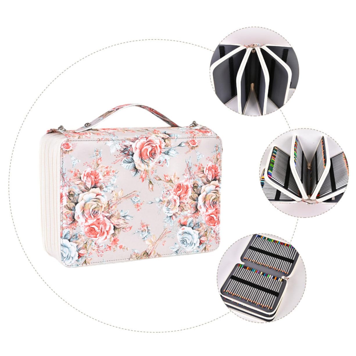 Astuccio Scuola Grande Capacità 252 Scomparti Beige Maniglia | Pu Poliestere, Chiusura a Zip e Formato Portatile per Disegno, Decorazioni Scuola