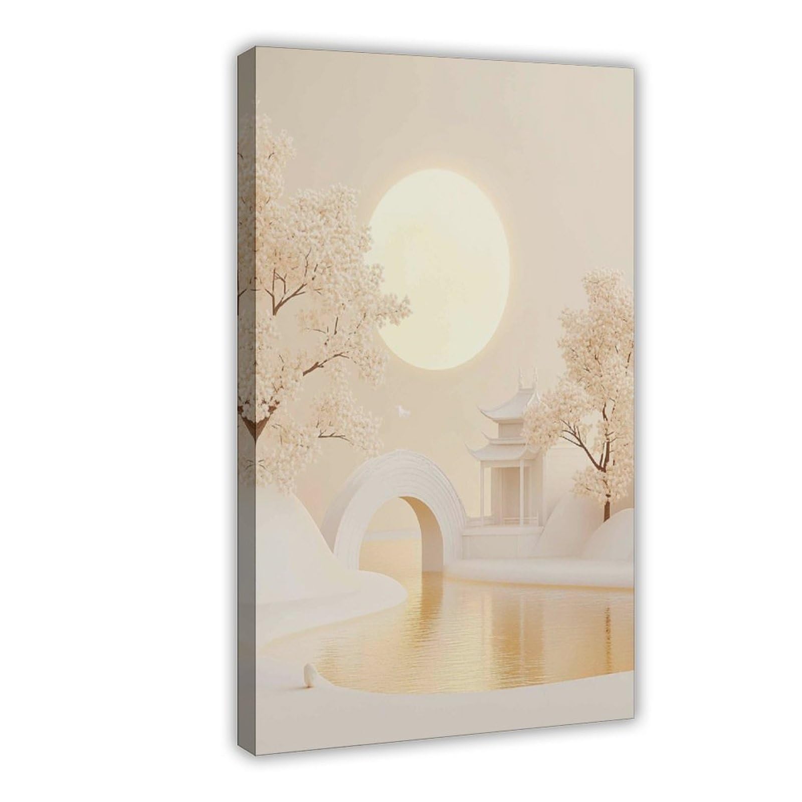 Bareronor Golden Moon Bridge Japanese Canvas Poster Bedroom Decor Landscape Office Room Decor Gift 24" L X 36" W