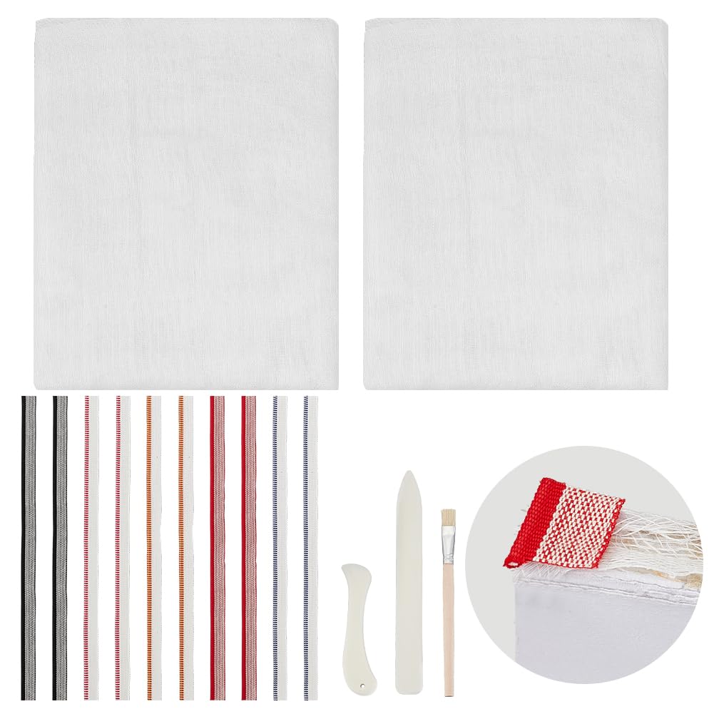 AHANDMAKER Set di fascette per libri da 1/2 pollici (13 mm) per principianti, panno per la riparazione di libri, kit per la riparazione di libri