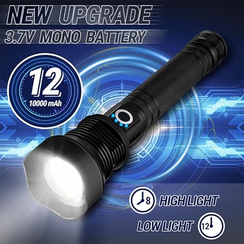 Super Bright Rechargeable Led Flashlights, 90000 Lumens Xhp70.2 Tactical Flashlight, Zoomable&Ipx5 Waterproof #TOP4