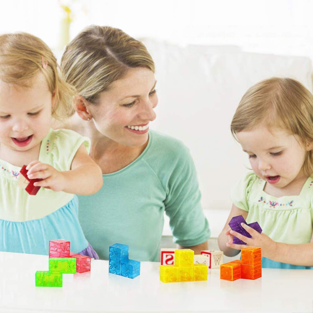 Mattoni Magnetici Bambini, Set Cubo Blocchi Magnetici, Cubo Magico Magnetico+54 Pezzi Campione, Cubi Magnetici Puzzle Apprendimento Gioco Allenamento del Cervello dei Bambini Sollievo