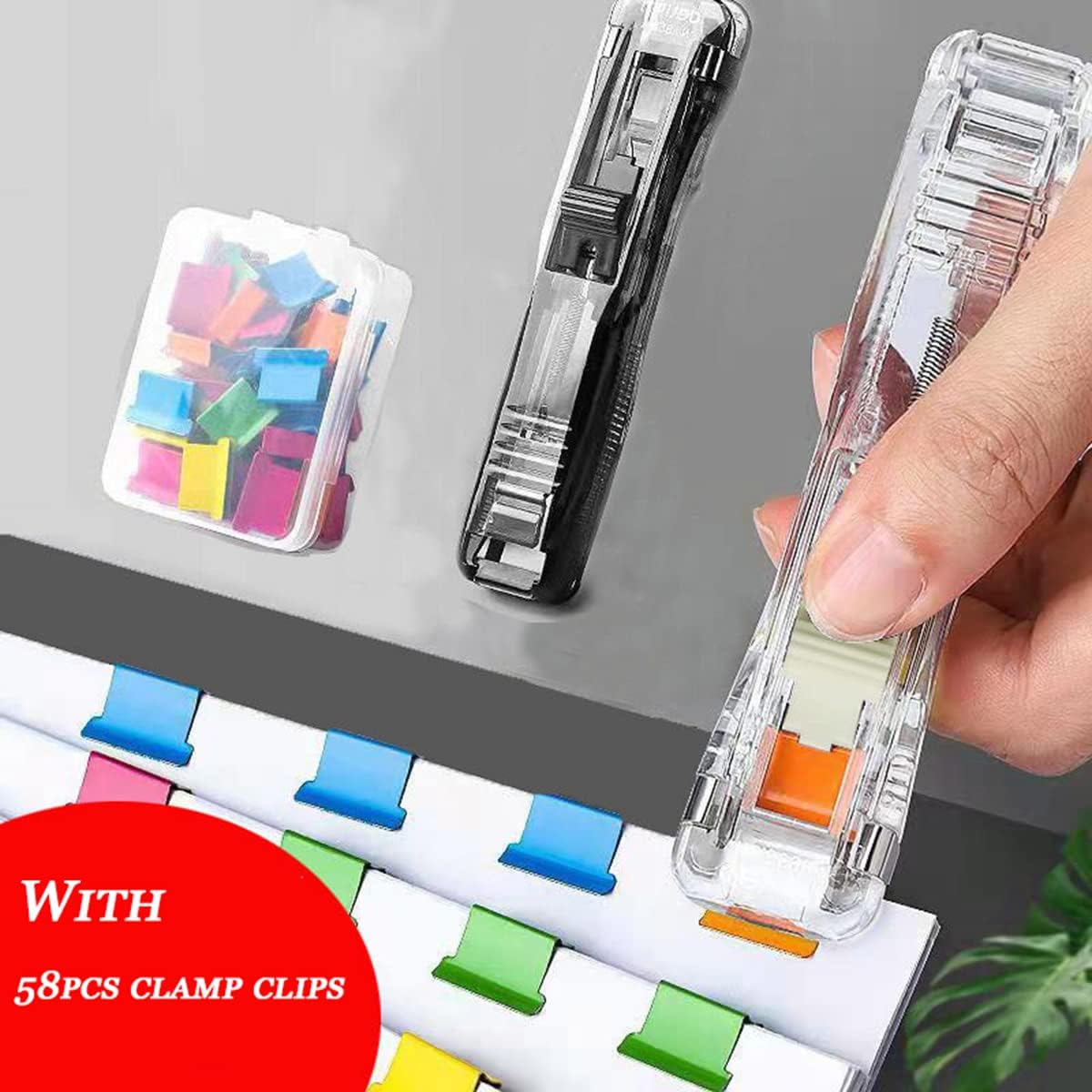 Push Stapler Set,Portable Handheld Reusable Clamp Clip Dispenser with