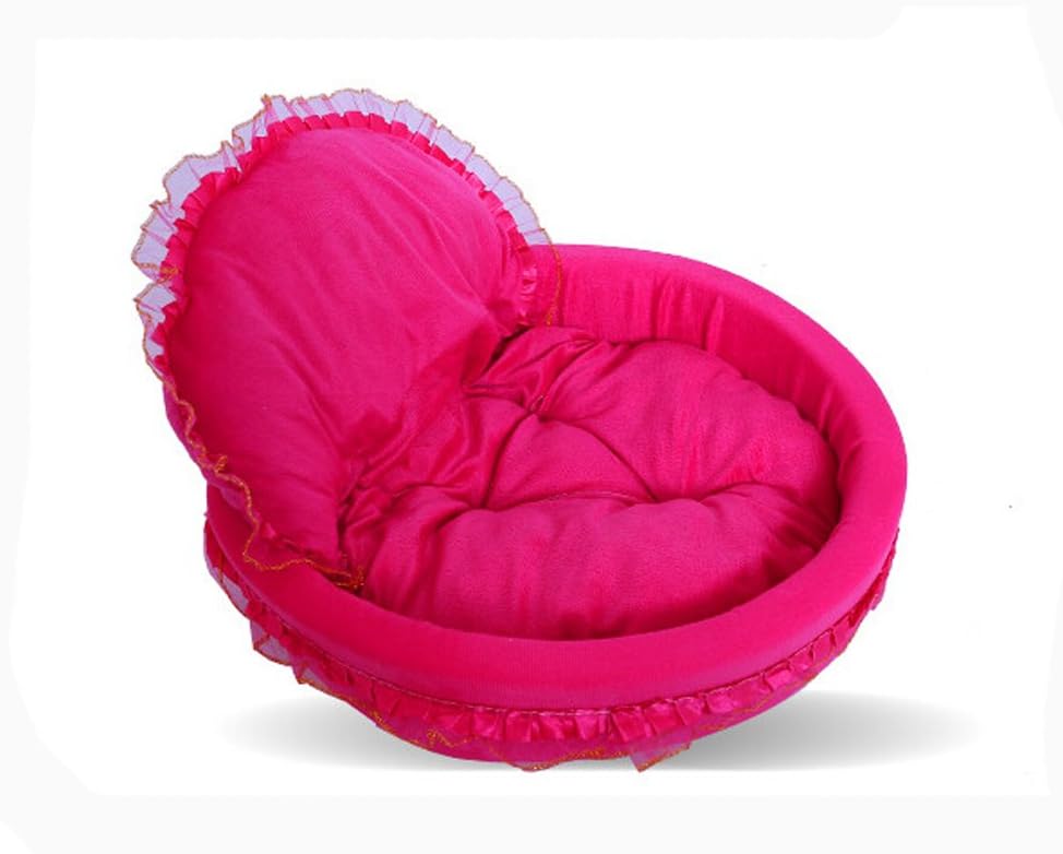 Pure color Lace Princess Plush Pet Beds for Dogs Cat (M, Purple)