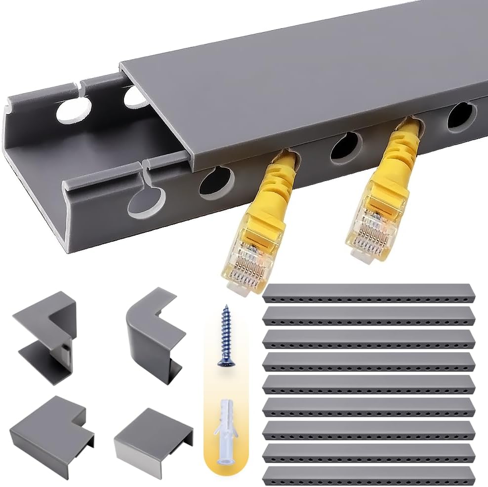 Cable Raceway Kit,139 Inch Open Slot Cable Management Kit with Upgraded Snap Structure,Under Desk Cord Organizer with Cable Management System for Network/PC/TVs 15.7" X 1.57" X 0.79" X 9PCS Gray