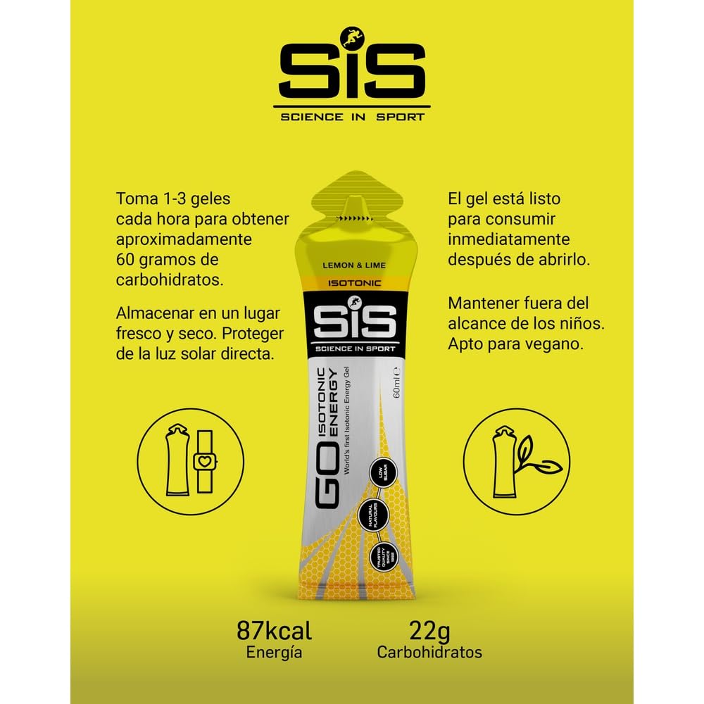 Science in Sport GO Isotonic Energy Gel 15x60ml Lima-limón, Vegano - Formulación isotónica con 22g de carbohidratos, Buen aporte de energía, Alternativa ideal a las bebidas isotónicas