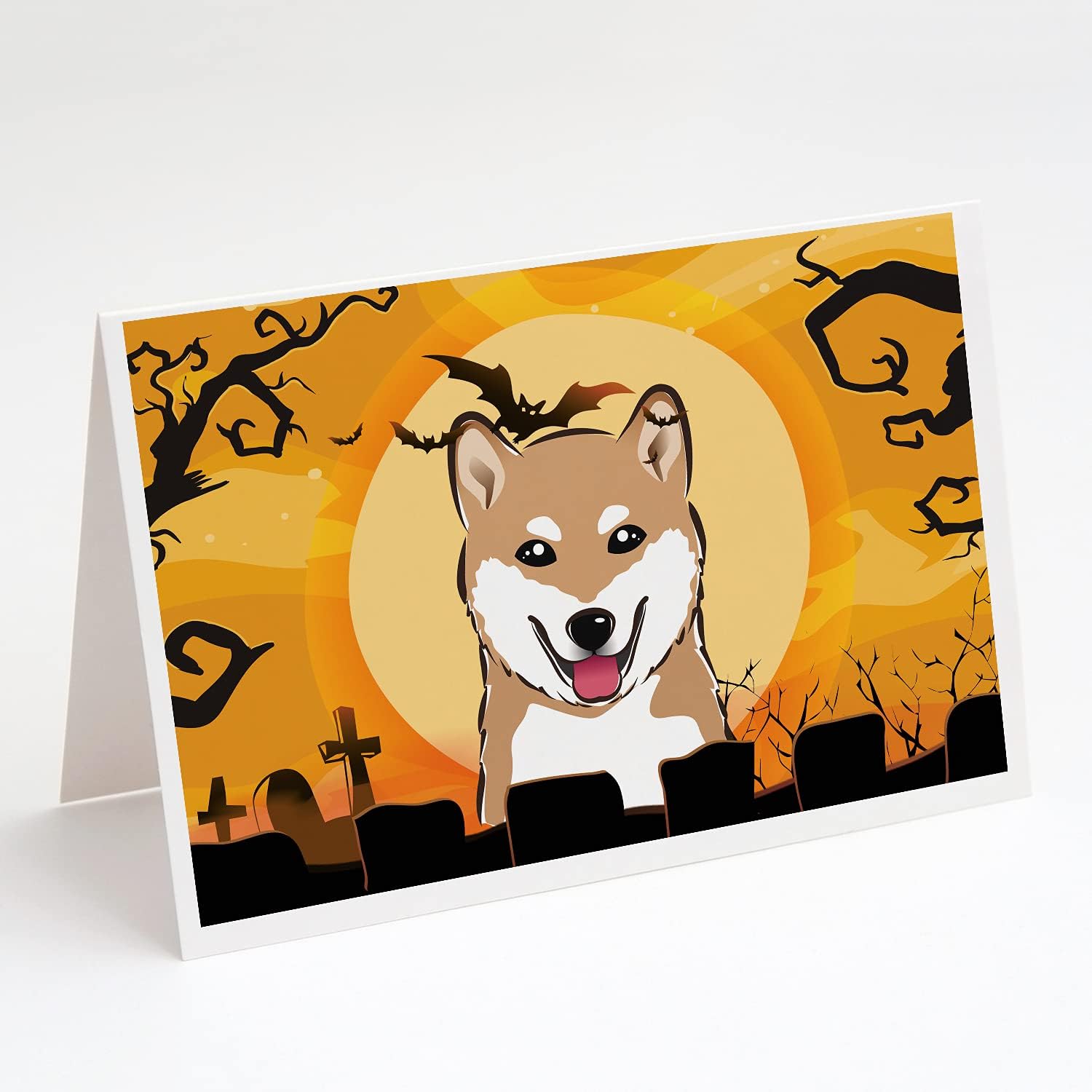 Caroline's Treasures BB1783GCA7P Halloween Shiba Inu Greeting Cards and Envelopes Pack of 8 Blank Cards with Envelopes Whimsical A7 Size 5x7 Blank Note Cards