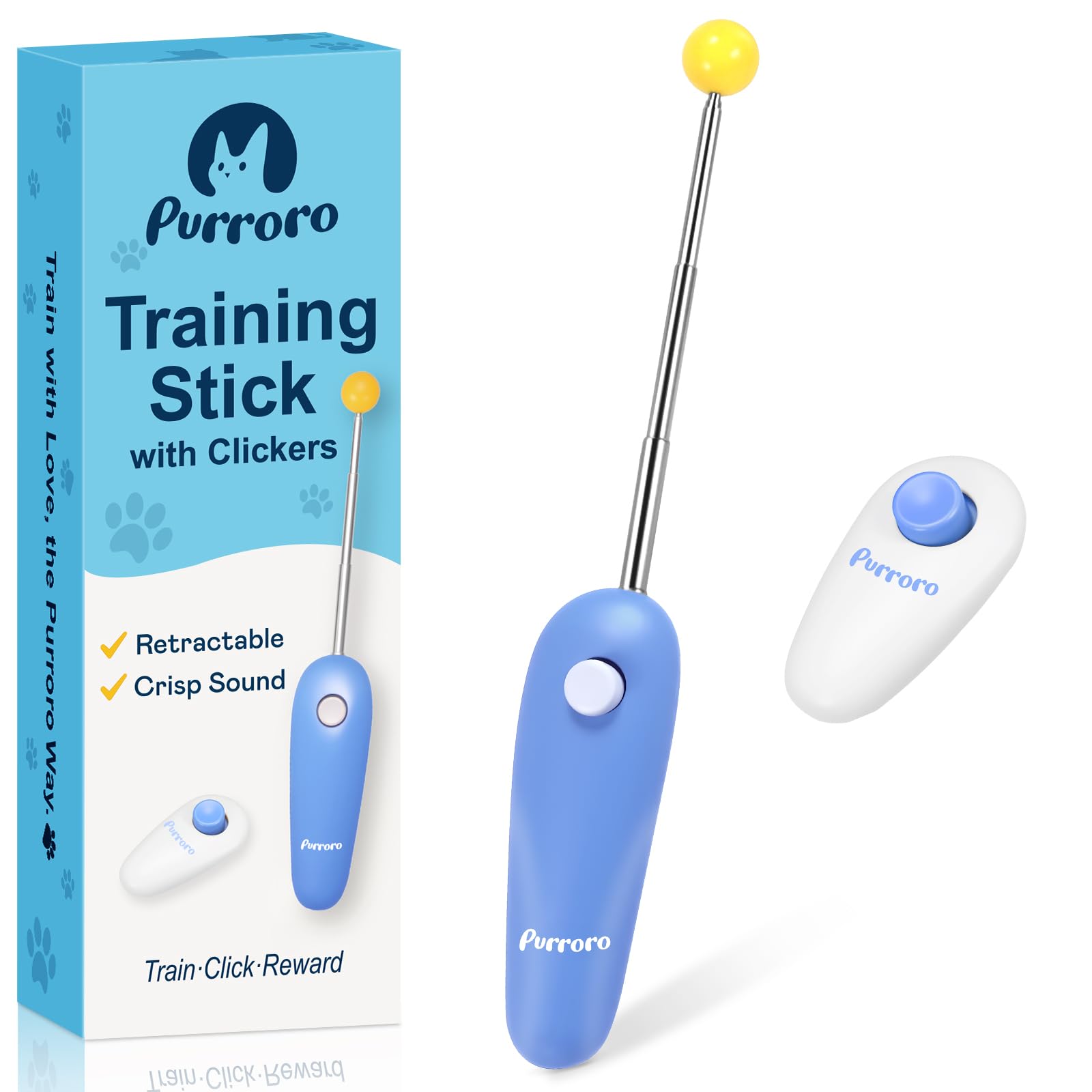 Cat Training Clicker Kit – Includes Finger Clicker and Target Stick – Perfect for Positive Reinforcement, Behavior & Obedience Training Indoors & Outdoors – Suitable for Dogs, Birds & Small Pets