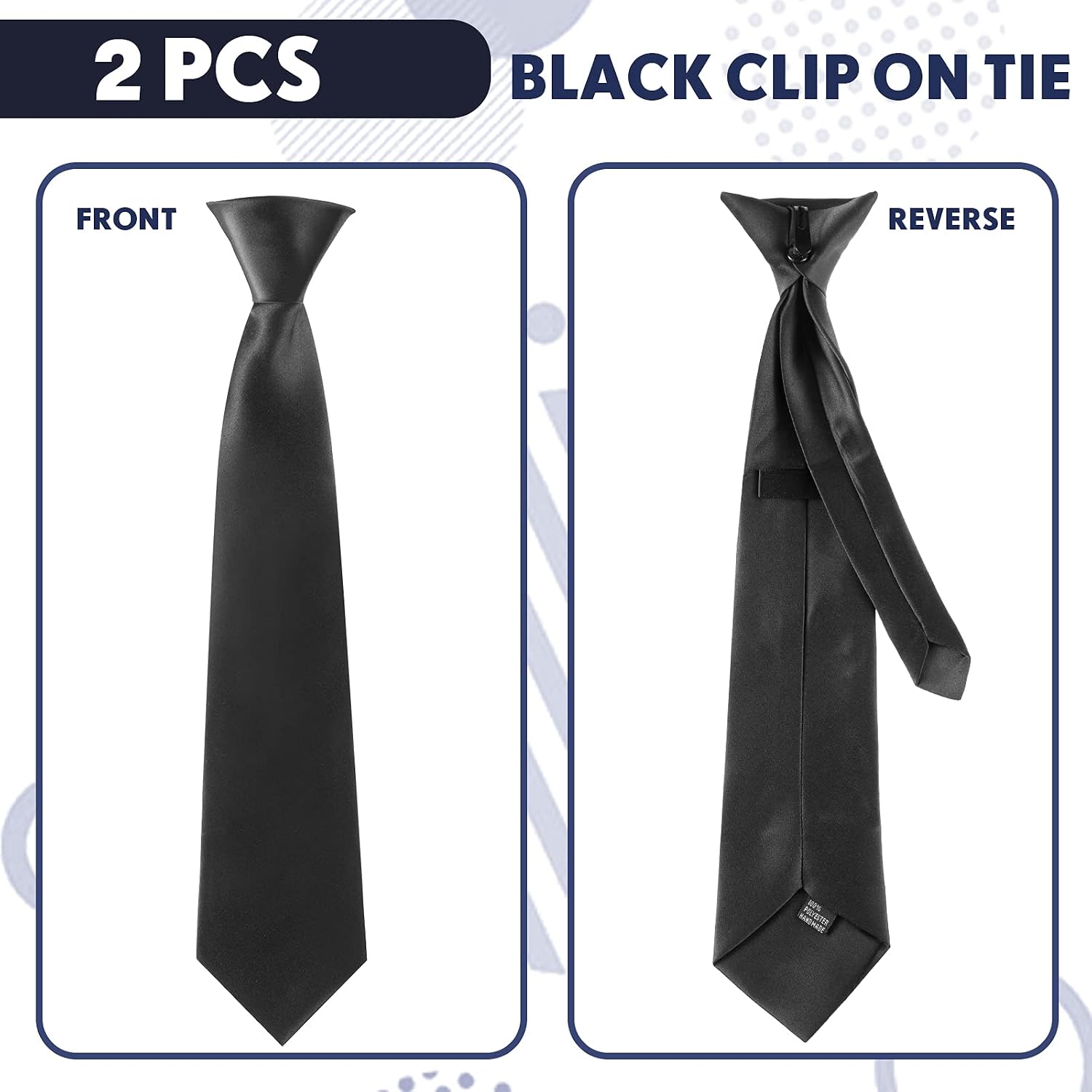 2 Pieces 14 Inch Boy's Clip-on Ties Solid Color Clip-on Ties Pre-tied Neckties for Office School Graduation