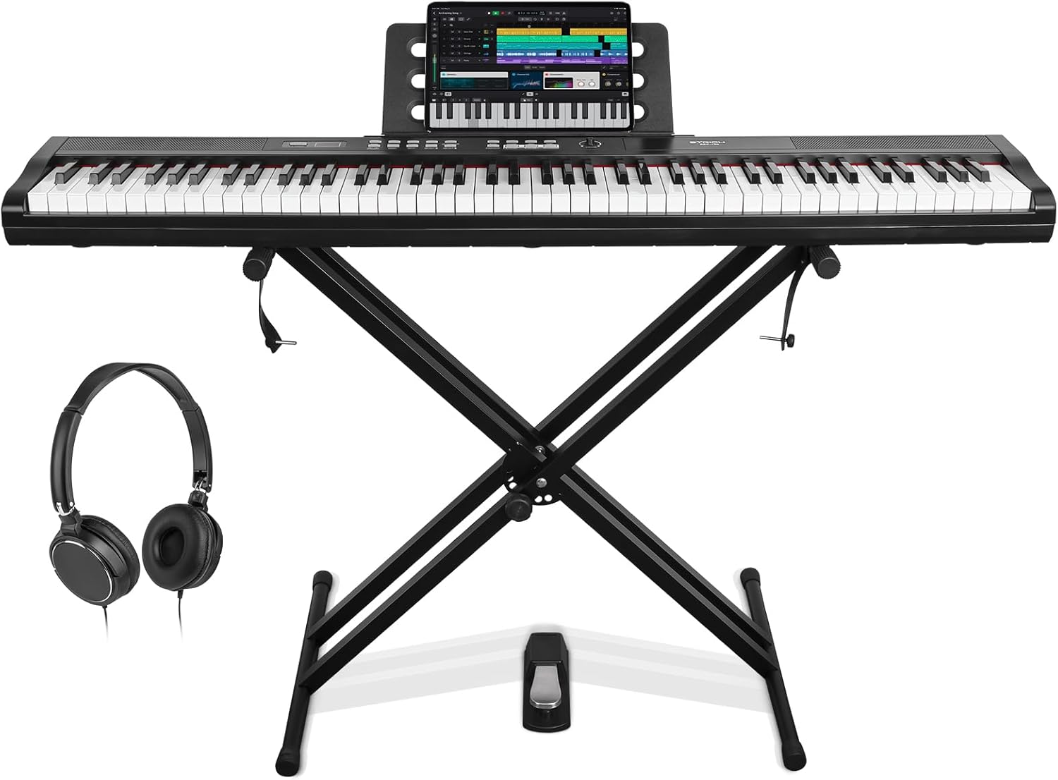 STRICH 88 Key Digital Piano Full Size Electric Keyboard with Semi-Weighted Sensitive Keys, Portable Electric Piano Set With Piano Stand, Sustain Pedal, Headphones, Music Rest, Black, SEP-150