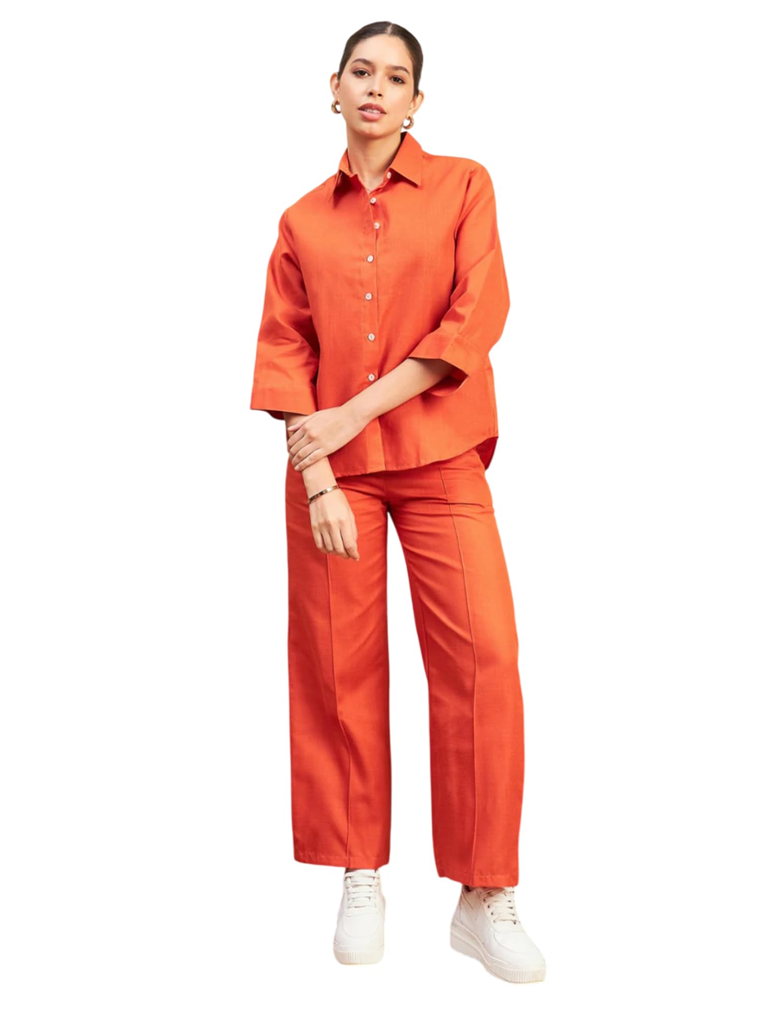 Fabnex Women Co Ord Set For Women | Co Ord Set For Women Stylish | Kurta Set For Women | Kurta Set | Ethnic Co Ord Set For Women | Full Sleeve Co-Ord Set (K-109-Orange-S)