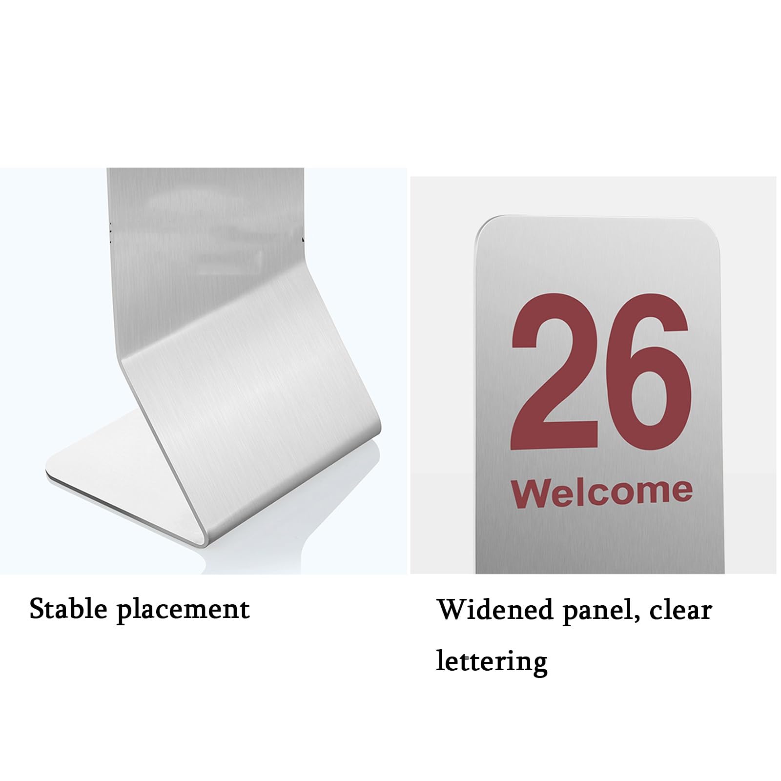 Tarjetas de números de mesa de restaurante de acero inoxidable | Placa de número de mesa vertical inoxidable y antideslizante, visible por ambos lados.(S,1-30)