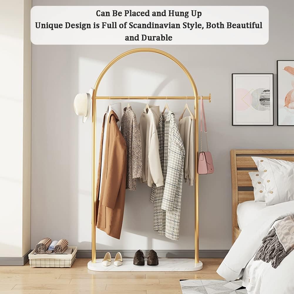 WIGING Coat Rack, Bedroom Floor Household Clothes Rack, Round Clothes Rails Storage Stand for Small Space Bedroom Entryway Shelf (Color : Gold, Size : 45x30x172cm)