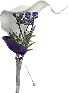 Angel Isabella Boutonniere-Artificial Calla Lily Feels Just Like Real,Purple Petal Purple Stem.pin Included