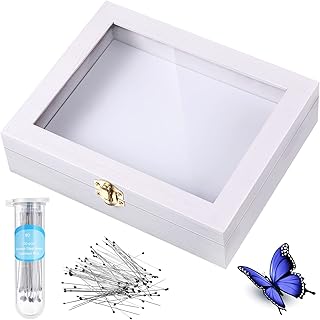 Insect Display Case Box Collection Box with Clear Top, EVA Foam Pinning Board and 100 Pieces Pins Insect Shadow Box Kit Entomology Supplies for Collecting Butterfly Specimen (White)