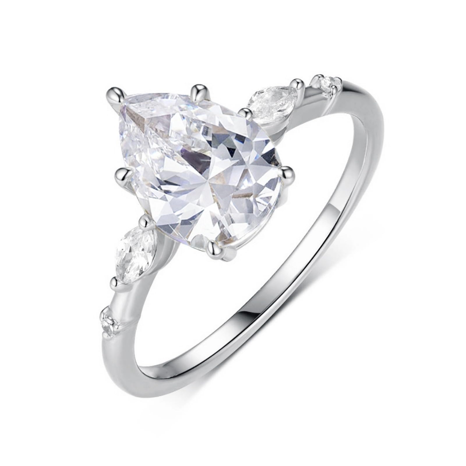 Anillo de mujer de oro blanco auténtico, anillos de compromiso con forma de gota con moissanite de 2 quilates, alianzas de oro solitario para mujeres