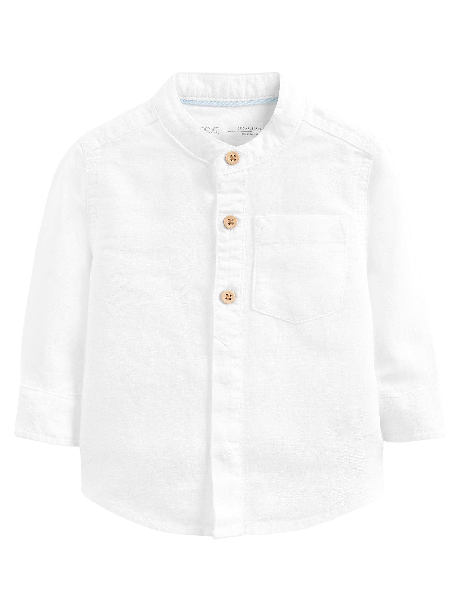 NEXT Garçon Chemise en Lin mélangé à col Tunisien Blanc 3 Ans-4 Ans