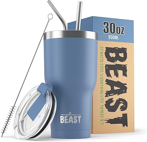 Miniatura 66 de Beast - Vaso de acero inoxidable con aislamiento al vacío para café, taza de hielo, termo de viaje de doble pared, 42 onzas (azul cielo tormentoso)