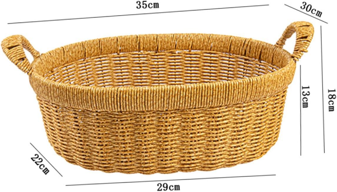 Simulated Rattan Serving Basket with Double Handles, Large Deep Oval Bread and Fruit Tray, Lightweight Snack Storage Organizer for Home and Outdoor Picnic