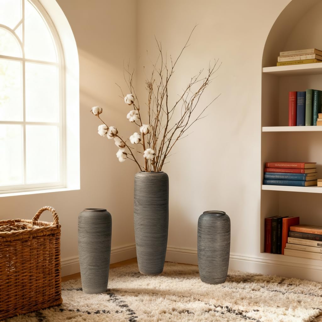 Vintage Ceramic Floor Vase – 23.6 Inch Distressed Glazed Oversized Floor Urn, Rustic Country Decor for Entryway, Living Room & Corner