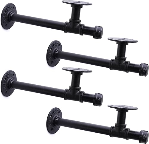 Soportes de estante de tubo industrial de 34 pulgadas, soportes de estantería de hierro negro para colgar soportes de tubería personalizados para