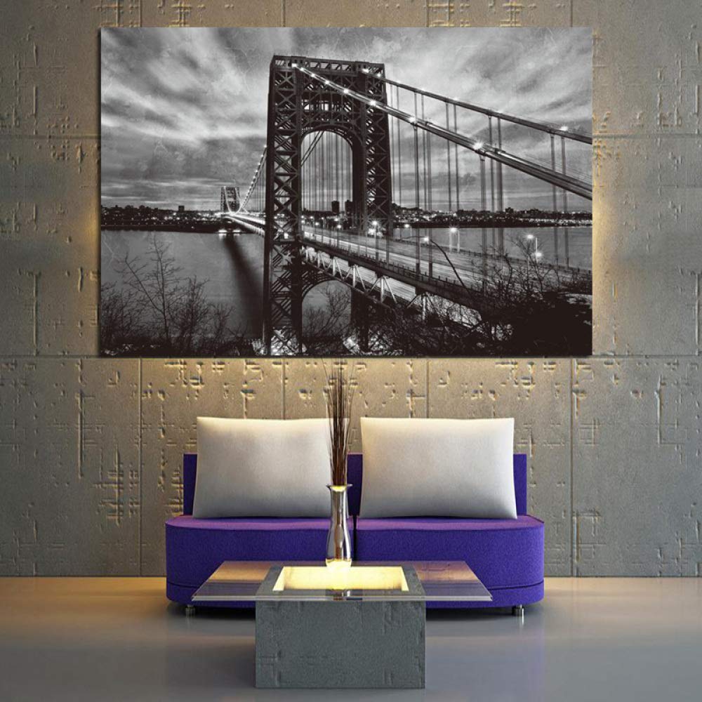 TYLPK Black And White Poster On Canvas Print Of New York Brooklyn Bridge Art Landscape Painting Living Room Abstract Mural A4 60x80cm