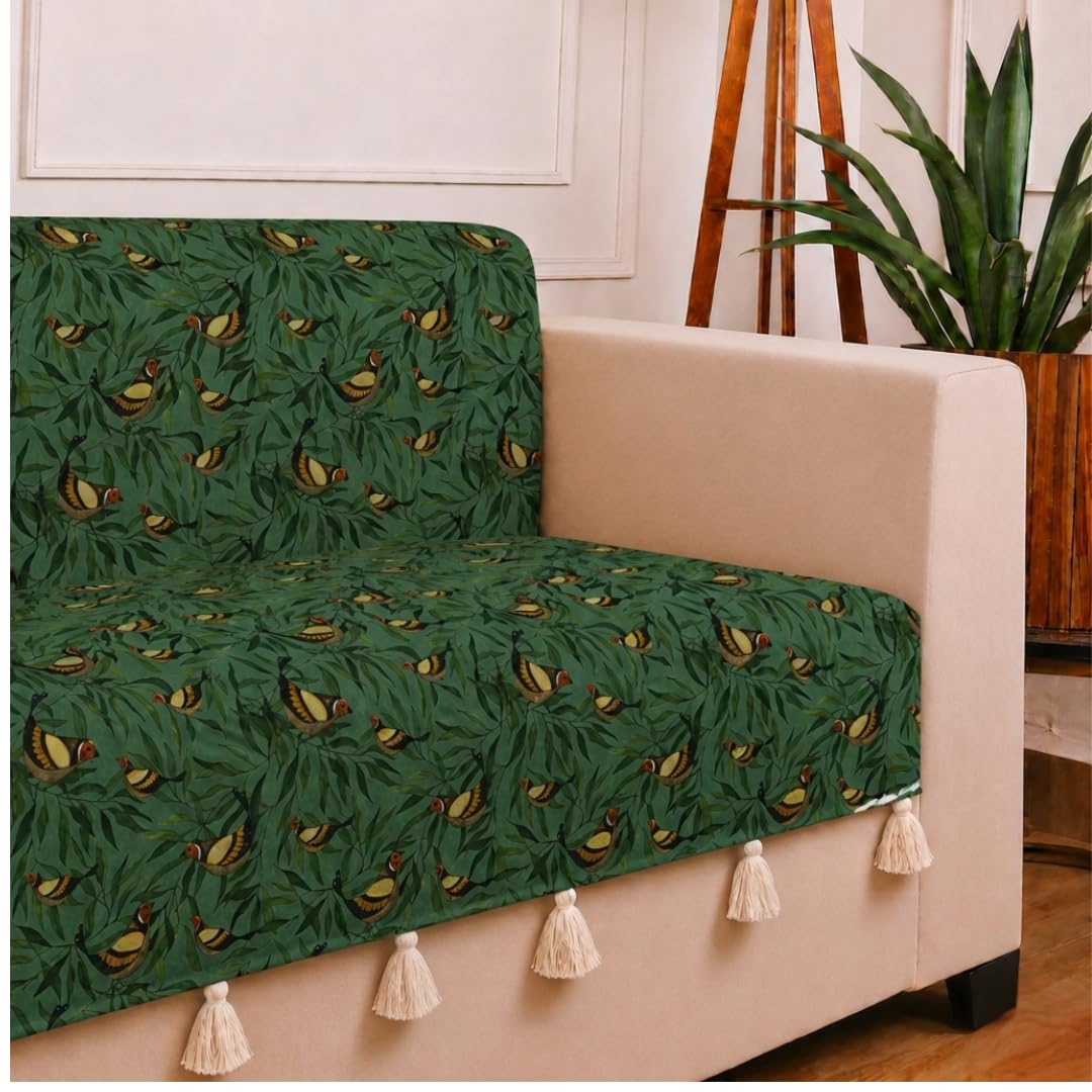 STITCHNEST 'Eden Weaves Collection Series' 3 Seater Sofa Cover – Full Coverage| Elegant Woven Fabric, Decorative Tassels, Washable & Durable for Modern Living