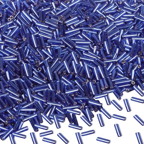 Yholin 4000pcs Dark Blue Bugle Beads Bulk -Embroidery Beads,Long Tube Bead for Jewelry Making, Bracelet Necklaces Supplies,Craft DIY(7x2mm)