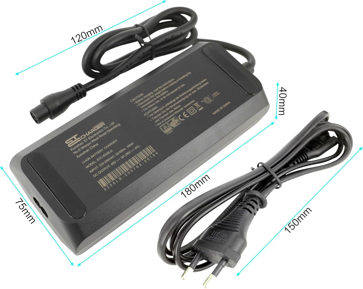 PowerSmart 3A 54,60V Chargeur pour Batteries Li-ION 48 V de Prophete ATB Twentyniner, avec connecteur Rond à 6 Broches