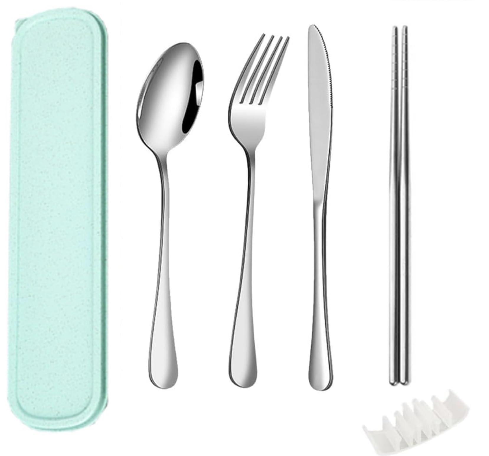 QZLSAYSL Travel Cutlery, Reusable Cutlery Box, Suitable for School, Travel, Camping -7-Piece Set (Green)