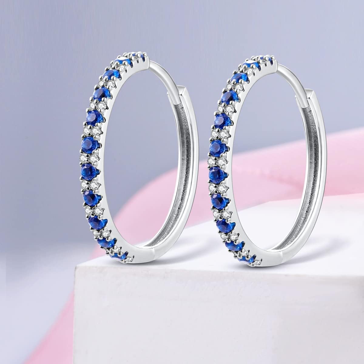 NARMO 925 Sterling Silver Hoop Earrings Heart Hoop Earings for Women U Shaped Hoop Earrings Colorful Cubic Zirconia Large Big Hoops Various Hypoallergenic Hoop Earrings - Image 2