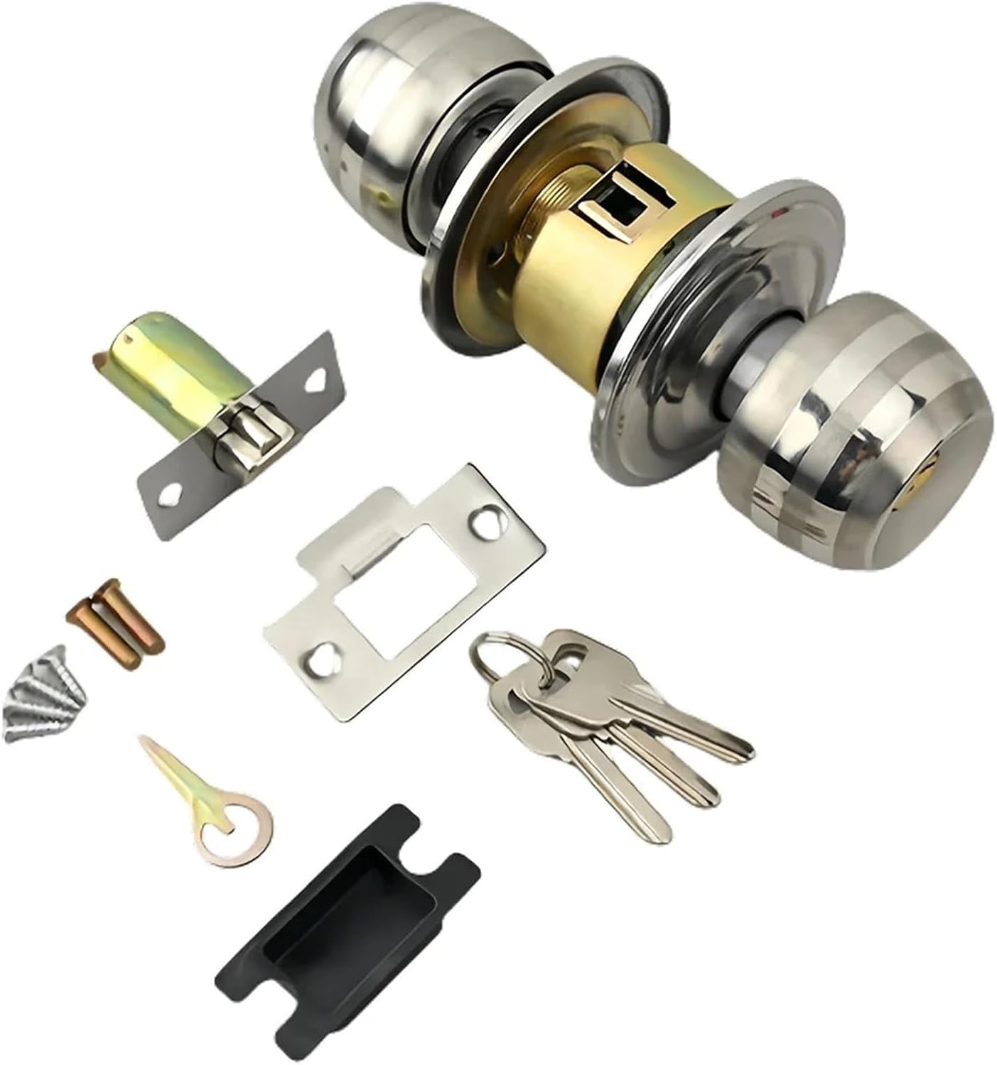 Ball Door Knob with Lock Round Knobs Stainless Steel Interior and Exterior for Indoor Doors Bedroom Bathroom