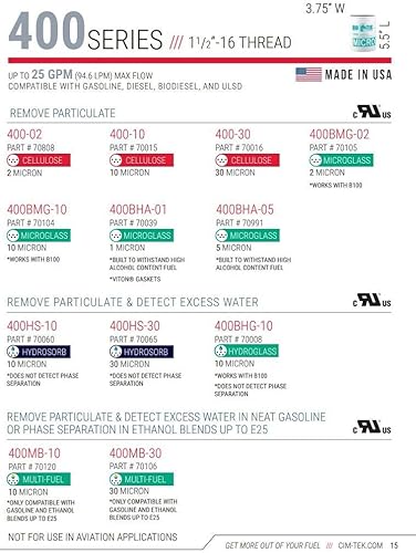 Miniatura 3 de Cim-Tek 70016 Centurion Gilbarco - Filtro diesel 400-30, 30 micrones