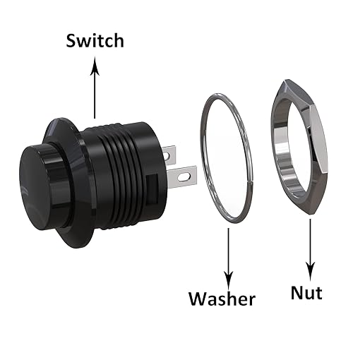 Miniatura 3 de Clyxgs Interruptor de botón momentáneo sin bloqueo SPST Mini pulsador redondo Interruptores AC 250V  3A AC125V  6A Negro Rojo Cap 20PCS