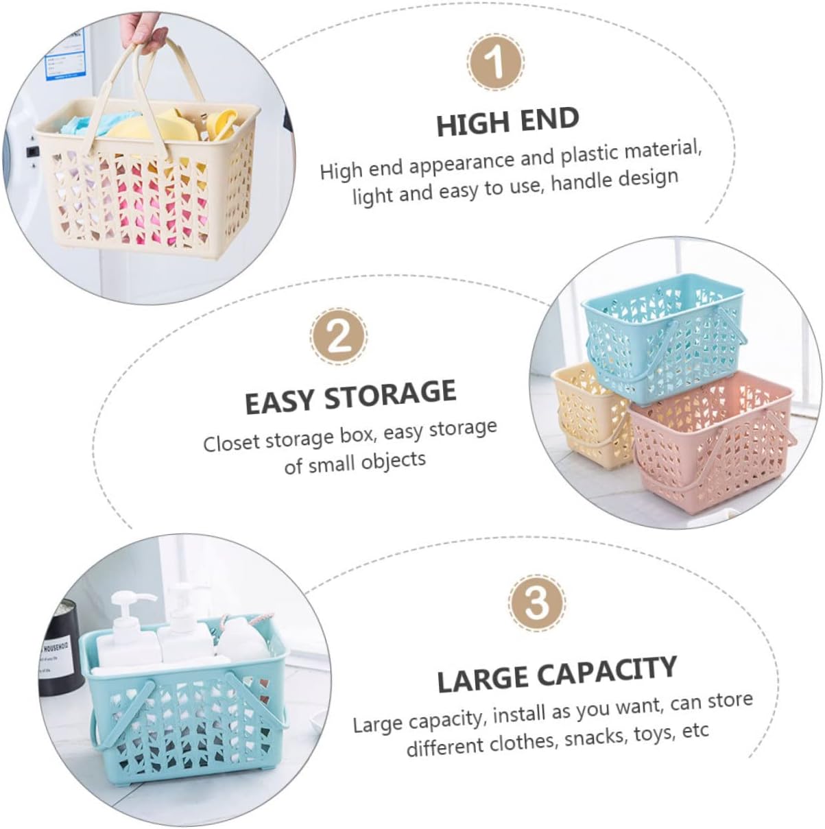 Luxshiny 3pcs Thickened Desktop Storage Basket Handheld Sundries Container for Organizing Phone Magazines Toys Versatile Storage Bins Random Patterns
