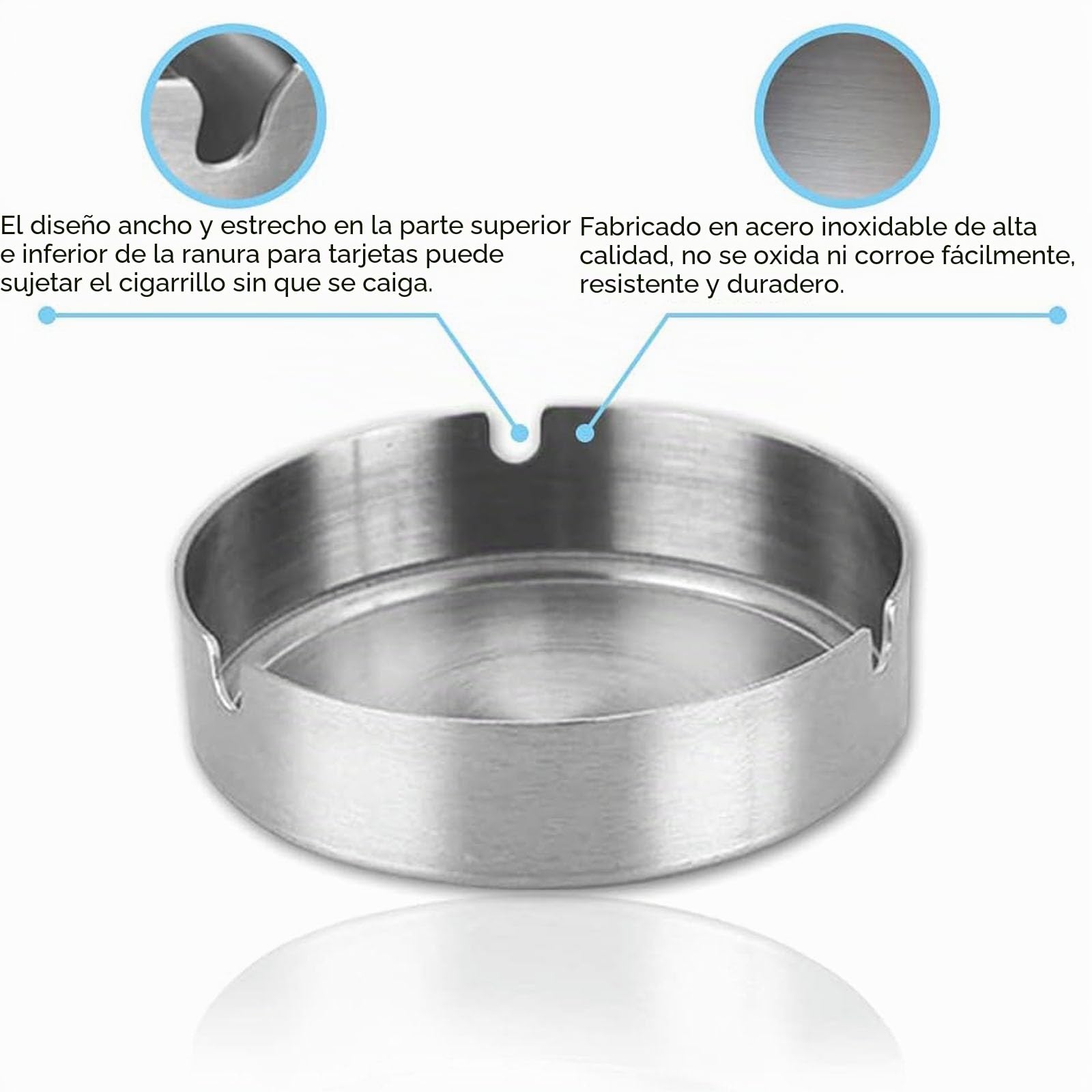 Cenicero Redondo de Acero Inoxidable de 8 cm - Paquete de 16 - Para Bares, Restaurantes y Dormitorios - Uso en Interiores y Exteriores