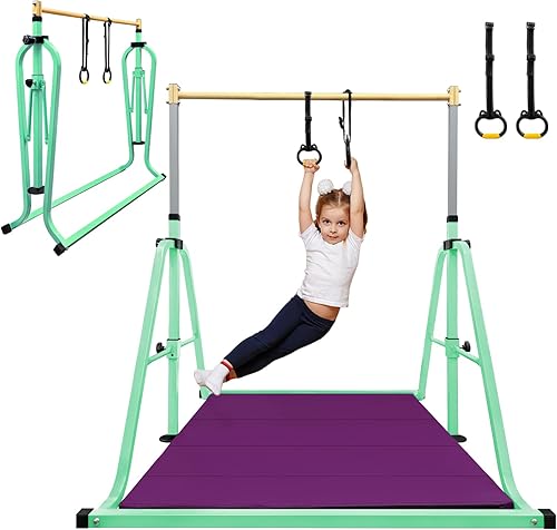 Barra de gimnasia, altura ajustable de 3 a 5 pies y equipo de gimnasia plegable para niños de 3 a 15 años, ideal para entrenamiento en interiores y disponible en Yaxa Costa Rica