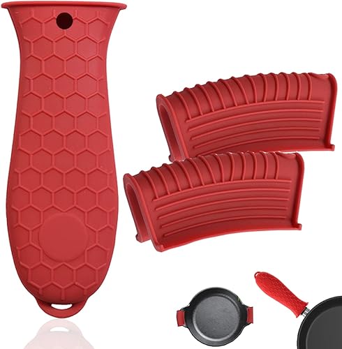 Miniatura 6 de HZMM Paquete de 4 soportes de silicona para mango caliente, soporte para ollas de hierro fundido, fundas de agarre antideslizantes resistentes al