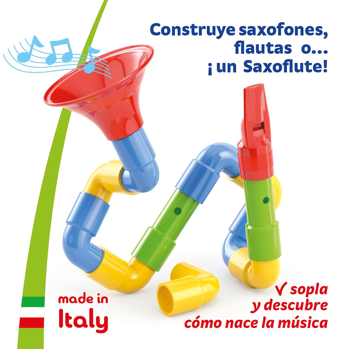 Quercetti Saxoflute, Juegos Musicales para Niños 2-4 años, Juego Creativo para Construir Instrumentos, Regalo Niña 4 Años Original Educativo, Juguetes Niños 2 Años, Juguete Musical Made in Italy