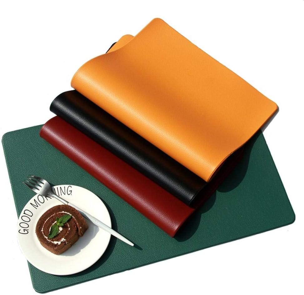 HUA&YUAN Leather Placemats for Dining Table Set of 2 Faux Large PU Place Mats and Coasters for Kitchen of Home Washable/Waterproof/Wipeable/Non Slip/Stain & Heat Resistant Table Mat Green…